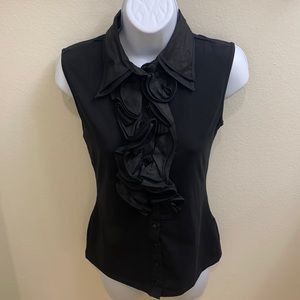 Anne Fontaine Black Sleeveless Ruffle Button Down Shirt 38
